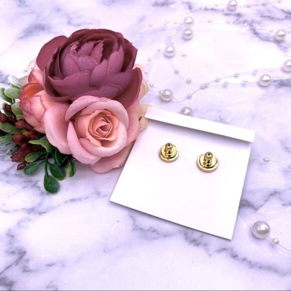 New Tory Burch Gold Logo, Tortoise Flower Stud Earrings - Picture 6 of 7